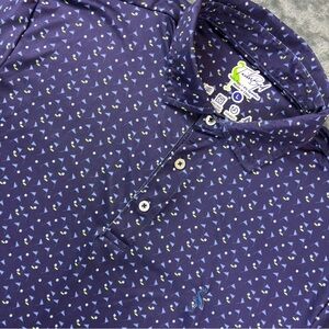 TailorByrd Performance Polo Size Large Blue Golf Print SPF 30 Quick Dry Wicking